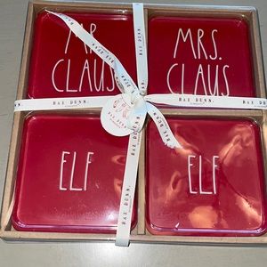 Rae Dunn Mr. Claus Mrs. Claus Elf Elf Coasters